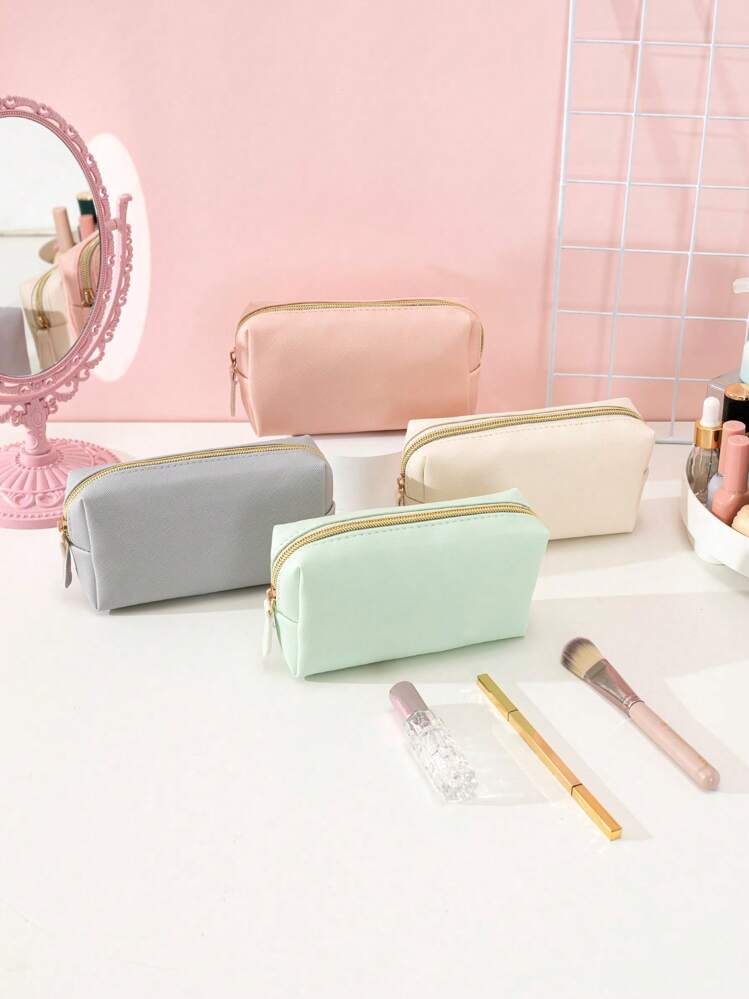 1pc PU Square Makeup Bag - Grey - View 1