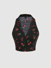 SHEIN MOD 大碼櫻桃圖案前紐扣短版西裝 - 彩色 - 查看 1
