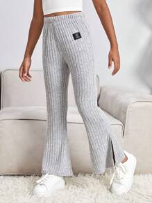 SHEIN Cô gái Tween Ánh sáng Xám Màu thuần Giải trí & Thoải mái Quần ống loe , Thích hợp Cho mùa hè Và Mùa thu - Màu Xám nhạt - Xem 1