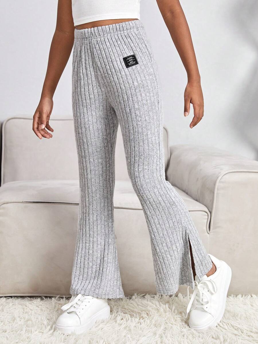 SHEIN Cô gái Tween Ánh sáng Xám Màu thuần Giải trí & Thoải mái Quần ống loe , Thích hợp Cho mùa hè Và Mùa thu - Màu Xám nhạt - Xem 1