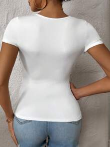 SHEIN Privé Áo thun nữ Xù Trọn gói màu trơn Giải trí - trắng - Xem 2