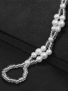 Tropiscape 2条仿珍珠弹力脚链，从指尖延伸至脚趾，镶嵌闪亮水钻，海星造型沙滩脚链，时尚饰品，营造度假氛围，休闲海滩风，秋季圣诞节冬季圣诞礼物 - 白色 - 查看 4