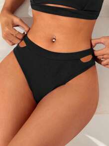 SHEIN Swim Summer Cut Out Side Bikini Bottom - Black - View 1
