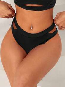 SHEIN Swim Summer Cut Out Side Bikini Bottom - Black - View 6