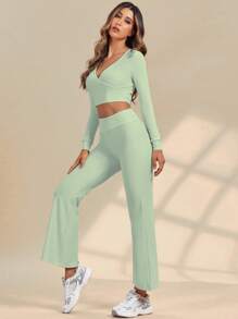 Yoga Basic 寬腰帶喇叭運動褲 - 薄荷綠 - 查看 5
