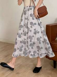 DAZY 印花荷葉邊半身裙 - 淺灰色 - 查看 1