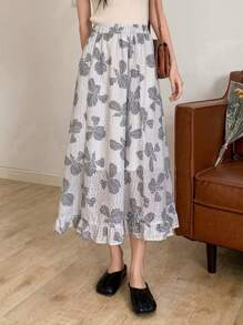 DAZY 印花荷葉邊半身裙 - 淺灰色 - 查看 6