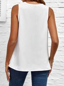 SHEIN Clasi Camisa sin manga unicolor escote drapeado - Blanco - Ver 2