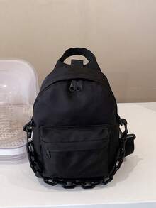 Mini Casual Daypack Chain Decor Polyester Black - Black - View 3