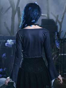 Corpse Bride | ROMWE Figure Graphic Contrast Lace Tee Gothic - Dark Grey - View 2