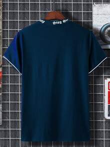Manfinity Homme Men Letter Graphic Contrast Trim Tee Without Necklace - Navy Blue - View 2