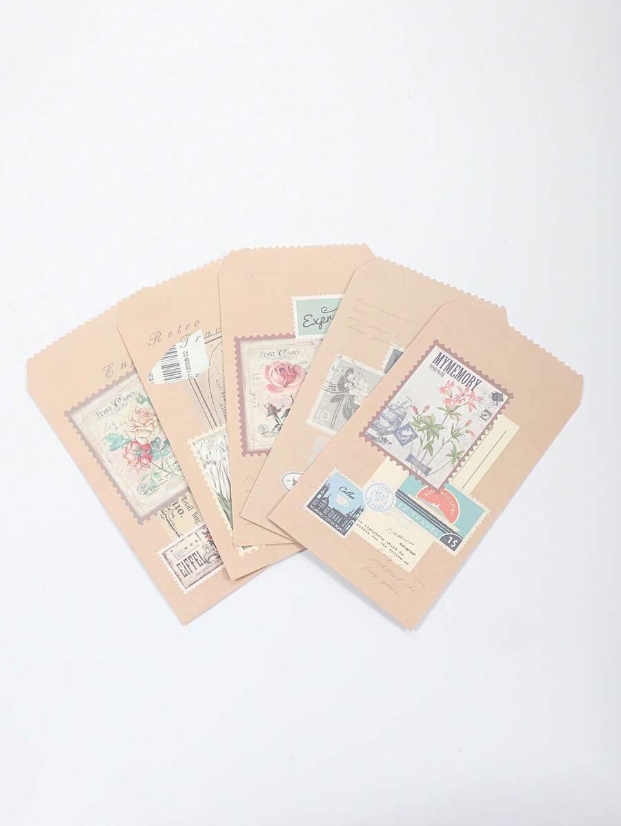 25入組花朵圖案隨機信封,復古多用途紙信封適用於字母,邀請函,明信片收納 - 彩色 - 查看 1