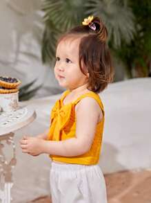 SHEIN Baby 1pc Big Bow Front Cami Top "Mommy&Me"(3 pieces are sold separately) - Mustard Yellow - View 5