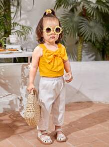 SHEIN Baby 1pc Big Bow Front Cami Top "Mommy&Me"(3 pieces are sold separately) - Mustard Yellow - View 6