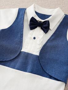 Yierying Đứa bé trai Nơ mặt trước 2 trong1 Nơ mặt trước Romper - Xanh và trắng - Xem 3