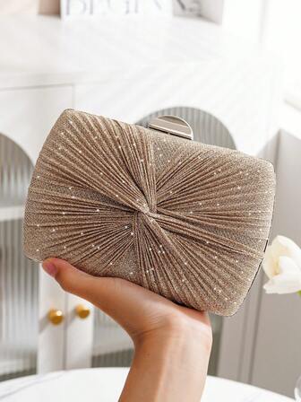 Glamorous, Elegant, Exquisite, Quiet Luxury Sequin, Stylish, Luxury, Shiny Mini Box Bag Twist Detail Glitter Glamorous, Perfect Bride Purse For Wedding, Prom & Party Events Evening Bag, Dinner Bag For Party Girl, Woman
