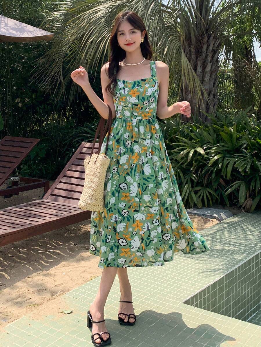 DAZY Đầm Viên lá sen Hoa Boho - màu xanh lá - Xem 1