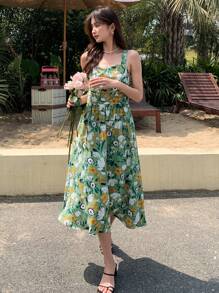 DAZY Đầm Viên lá sen Hoa Boho - màu xanh lá - Xem 6