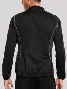 Nam Đường may tương phản Dây kéo Jacket thể thao Quần áo tập thể hình Nam - màu đen - Xem 2