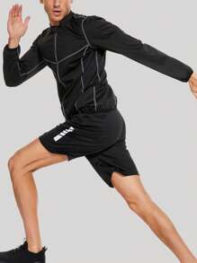 Nam Đường may tương phản Dây kéo Jacket thể thao Quần áo tập thể hình Nam - màu đen - Xem 3