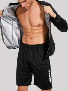 Nam Đường may tương phản Dây kéo Jacket thể thao Quần áo tập thể hình Nam - màu đen - Xem 6