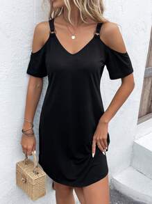 Breezaya Đầm Nhẫn màu trơn Giải trí - màu đen - Xem 1