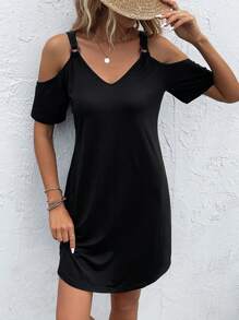 Breezaya Đầm Nhẫn màu trơn Giải trí - màu đen - Xem 6