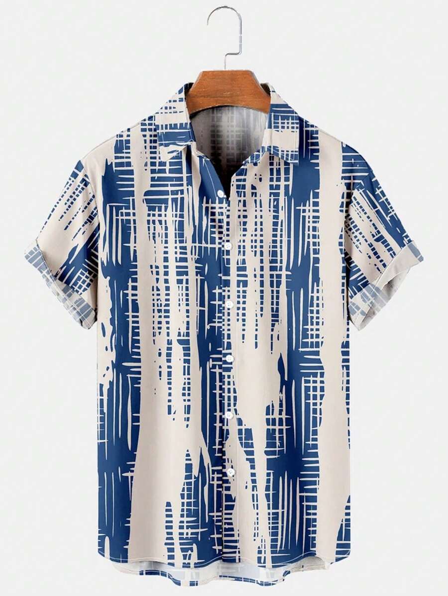 Áo sơ mi Nam Nút phía trước Khối Màu Giải trí - Màu xanh lam - Xem 1