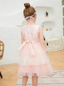 小女童貼花網紗邊洋裝 - 粉色 - 查看 2