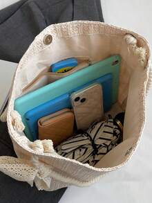 淺褐色草編包大容量絲巾裝飾適用於度假