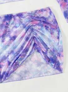 青少年女孩交叉比基尼套装与扎染罩衫套装配套夏季海滩 - 彩色 - 查看 3