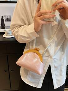 Stylish Texture Versatile Shoulder Bag Small Faux Pearl Chain Messenger Bag - Pink - View 2