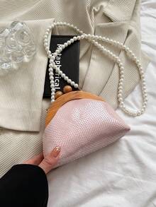 Stylish Texture Versatile Shoulder Bag Small Faux Pearl Chain Messenger Bag - Pink - View 7