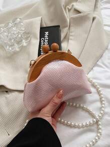 Stylish Texture Versatile Shoulder Bag Small Faux Pearl Chain Messenger Bag - Pink - View 8