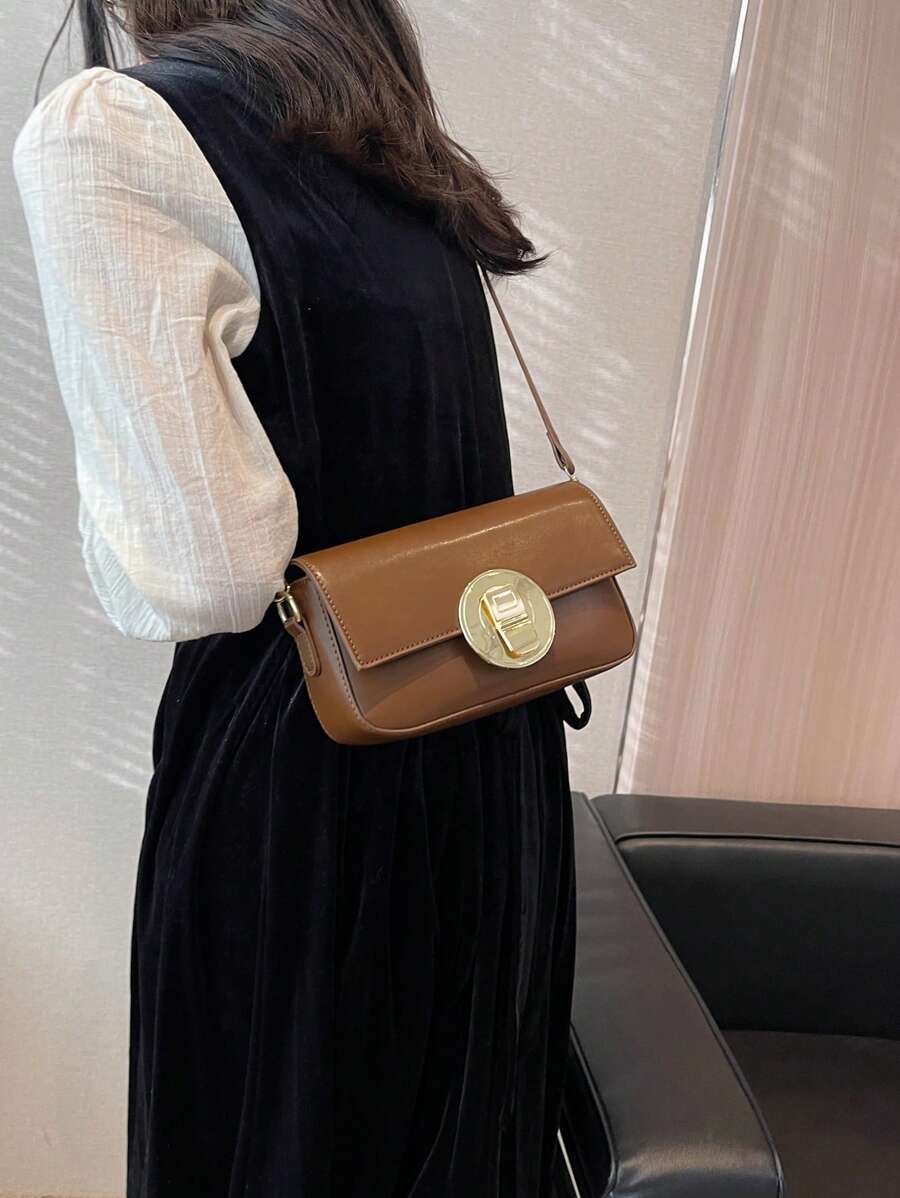 Túi Vuông Nhỏ Kim Loại Trang Trí Vạt Phong Cách Thời Trang - màu nâu - Xem 1
