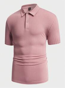 GENTILAND Hombres Camisa polo tejido de canalé - Rosa vieja - Ver 1