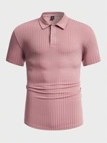 GENTILAND Hombres Camisa polo tejido de canalé - Rosa vieja - Ver 4
