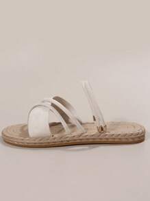 女士交叉平底度假仿麂皮多用途穿戴涼鞋 - 米色 - 查看 3