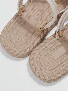 女士交叉平底度假仿麂皮多用途穿戴涼鞋 - 米色 - 查看 4