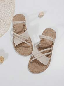 女士交叉平底度假仿麂皮多用途穿戴涼鞋 - 米色 - 查看 5