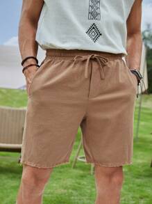 Manfinity NiteLyfe Men Drawstring Waist Slant Pocket Shorts - Apricot - View 1