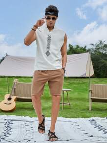 Manfinity NiteLyfe Men Drawstring Waist Slant Pocket Shorts - Apricot - View 3