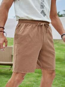 Manfinity NiteLyfe Men Drawstring Waist Slant Pocket Shorts - Apricot - View 4