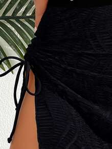 SHEIN Swim 側抽繩沙灘纏腰式半身裙 - 黑色 - 查看 4