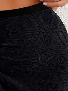 SHEIN Swim 側抽繩沙灘纏腰式半身裙 - 黑色 - 查看 5