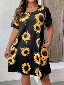 SHEIN LUNE Vestido con estampado de girasol - Negro - Ver 4