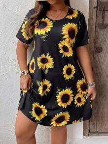 SHEIN LUNE Vestido con estampado de girasol - Negro - Ver 5