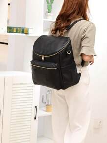 Bebé 7 piezas Bolsa de pañales con cremallera delantera multifuncional - Negro - Ver 3