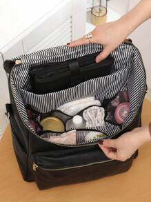 Bebé 7 piezas Bolsa de pañales con cremallera delantera multifuncional - Negro - Ver 5