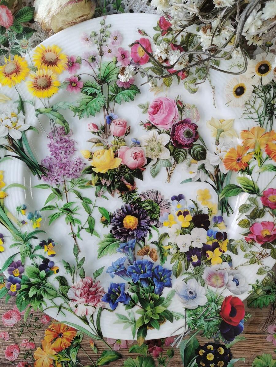 40入組花卉圖案什錦貼紙復古防水多用途裝飾貼紙適用於DIY工藝品、裝飾品、手帳 - 彩色 - 查看 1